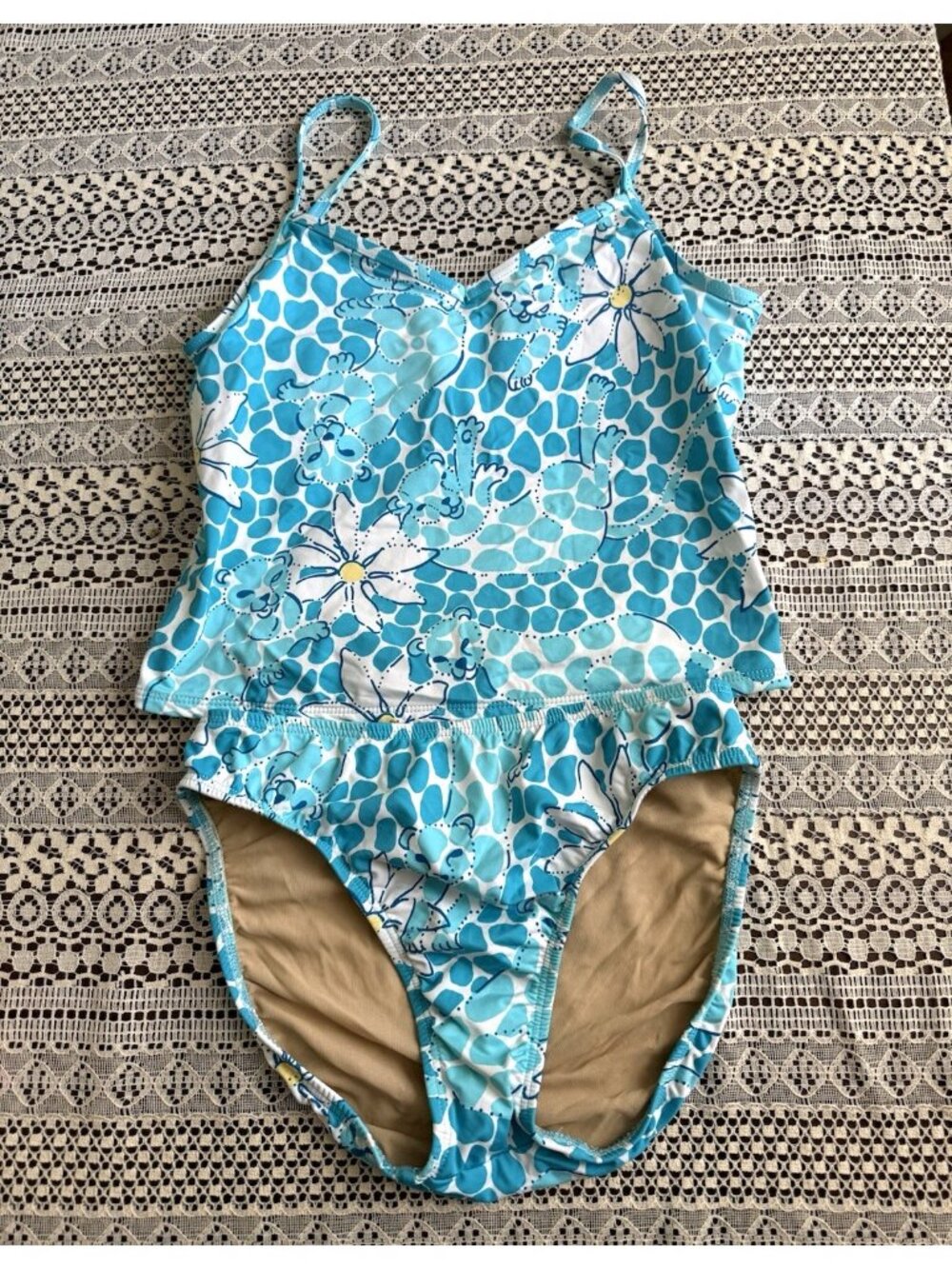 Vintage Lilly Pulitzer Blue Floral Leopard Tankini 2 Piece Swimsuit Y2K Beach 6